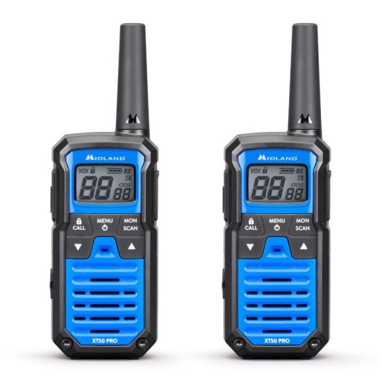 Ασύρματος Πομποδέκτης Midland XT50 PRO PMR με Μονόχρωμη Οθόνη Σετ 2τμχ Μπλε | www.lightgear.gr