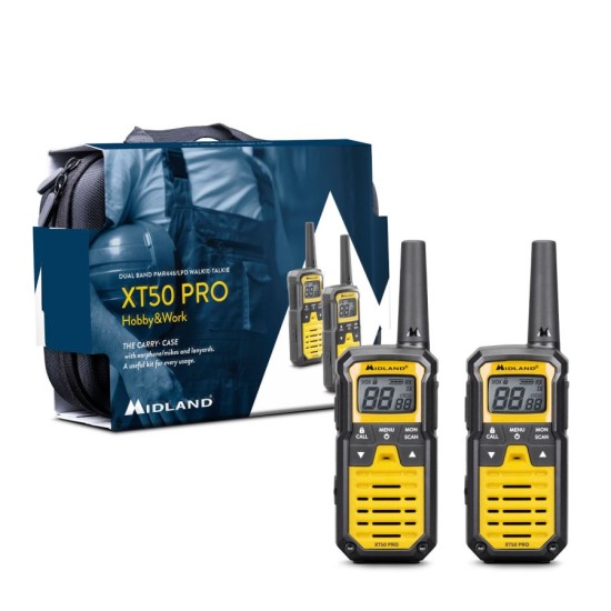 Ασύρματος Πομποδέκτης Midland XT50 PRO Hobby & Work PMR με Μονόχρωμη Οθόνη Σετ 2τμχ Κίτρινο | www.lightgear.gr