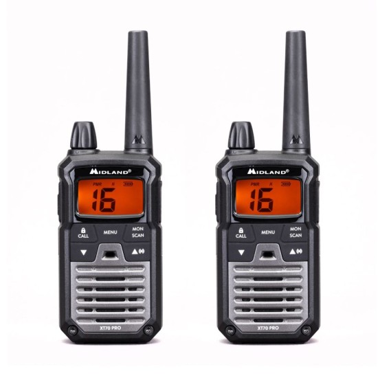 Ασύρματος Πομποδέκτης Midland XT70 PRO PMR με Μονόχρωμη Οθόνη Σετ 2τμχ Γκρι | www.lightgear.gr