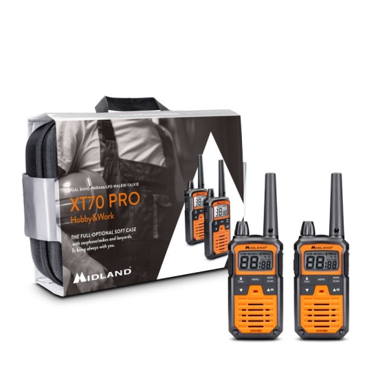 Ασύρματος Πομποδέκτης Midland XT70 PRO Hobby & Work PMR με Μονόχρωμη Οθόνη Σετ 2τμχ Πορτοκαλί | www.lightgear.gr