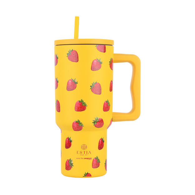 Ανοξείδωτο Θερμός Estia Straw Tumbler XL Save The Aegean 900ml Berry Bright | Estia Home Art