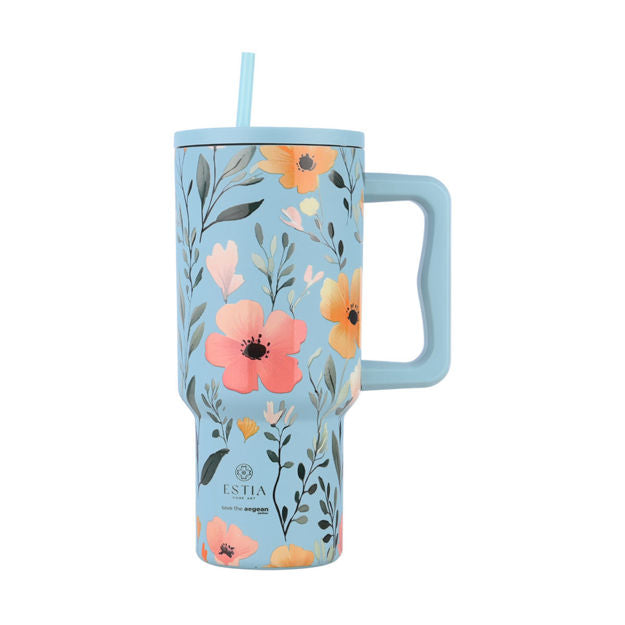 Ανοξείδωτο Θερμός Estia Straw Tumbler XL Save The Aegean 900ml Sky Garden | Estia Home Art