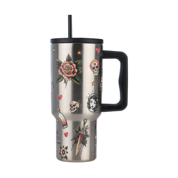 Ανοξείδωτο Θερμός Estia Straw Tumbler XL Save The Aegean 900ml Old School | Estia Home Art