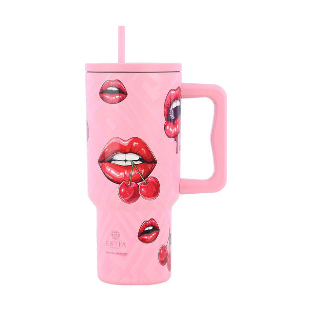 Ανοξείδωτο Θερμός Estia Straw Tumbler XL Save The Aegean 900ml Blush Pop | Estia Home Art
