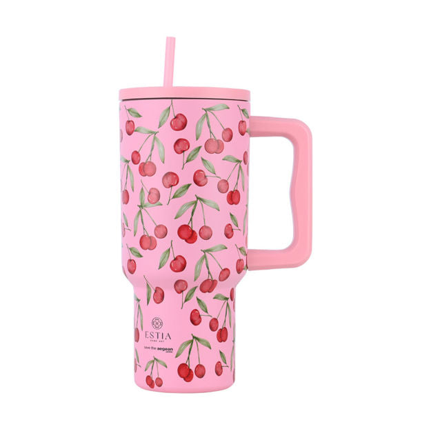 Ανοξείδωτο Θερμός Estia Straw Tumbler XL Save The Aegean 900ml Cherry Rose | Estia Home Art