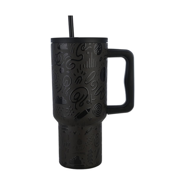 Ανοξείδωτο Θερμός Estia Straw Tumbler XL Save The Aegean 900ml Noir Echo | Estia Home Art