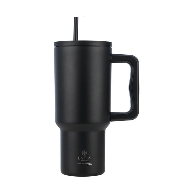 Ανοξείδωτο Θερμός Estia Straw Tumbler XL Save The Aegean 900ml Midnight Black | Estia Home Art