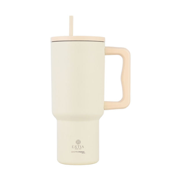 Ανοξείδωτο Θερμός Estia Straw Tumbler XL Save The Aegean 900ml Lily White | Estia Home Art