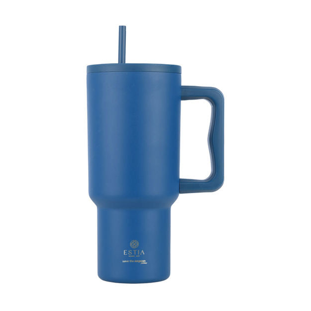 Ανοξείδωτο Θερμός Estia Straw Tumbler XL Save The Aegean 900ml Denim Blue | Estia Home Art