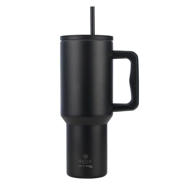 Ανοξείδωτο Θερμός Estia Straw Tumbler XL Save The Aegean 1200ml Midnight Black | Estia Home Art