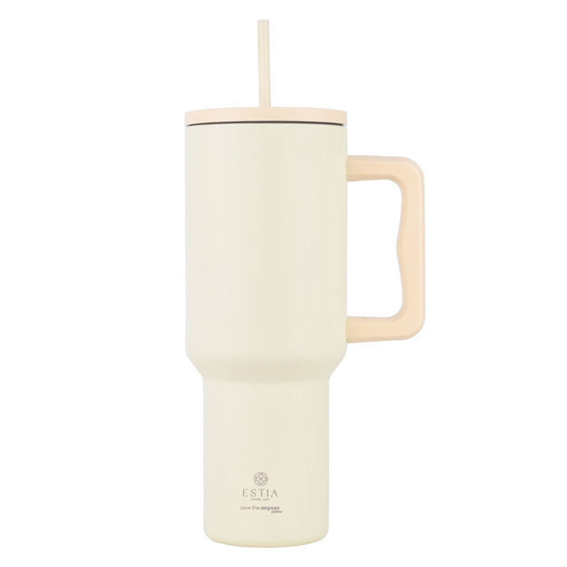 Ανοξείδωτο Θερμός Estia Straw Tumbler XL Save The Aegean 1200ml Lily White | Estia Home Art