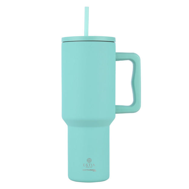 Ανοξείδωτο Θερμός Estia Straw Tumbler XL Save The Aegean 1200ml Bermuda Green | Estia Home Art