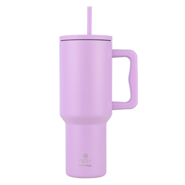 Ανοξείδωτο Θερμός Estia Straw Tumbler XL Save The Aegean 1200ml Lavender Purple | Estia Home Art