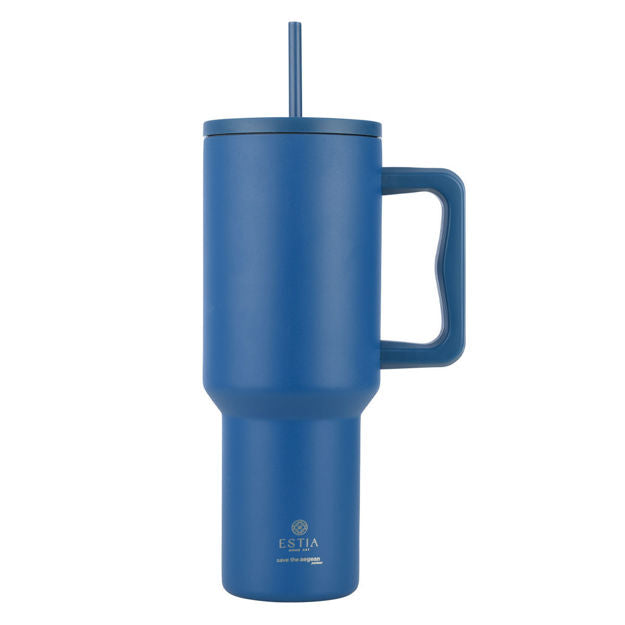 Ανοξείδωτο Θερμός Estia Straw Tumbler XL Save The Aegean 1200ml Denim Blue | Estia Home Art