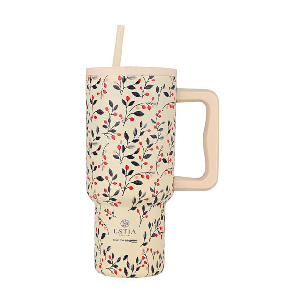 Ανοξείδωτο Θερμός Estia Straw Tumbler XL Save The Aegean 900ml Bloom Beige | Estia Home Art