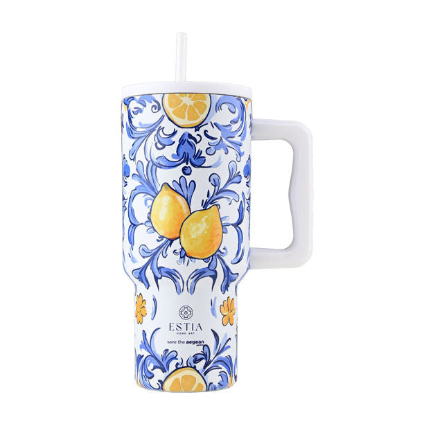 Ανοξείδωτο Θερμός Estia Straw Tumbler XL Save The Aegean 900ml Amalfi Coast | Estia Home Art