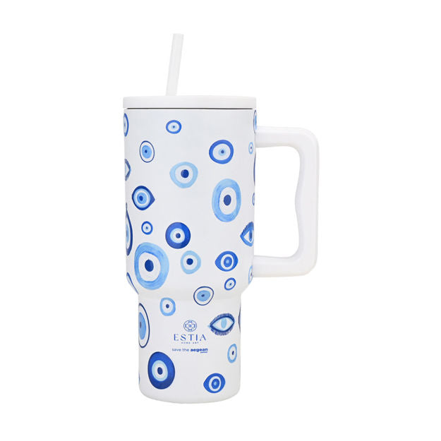 Ανοξείδωτο Θερμός Estia Straw Tumbler XL Save The Aegean 900ml Spirit Of Luck | Estia Home Art
