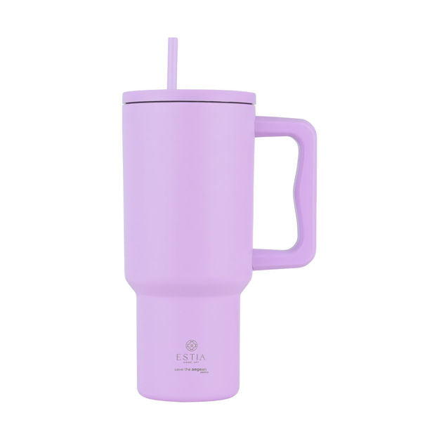 Ανοξείδωτο Θερμός Estia Straw Tumbler XL Save The Aegean 900ml Lavender Purple | Estia Home Art