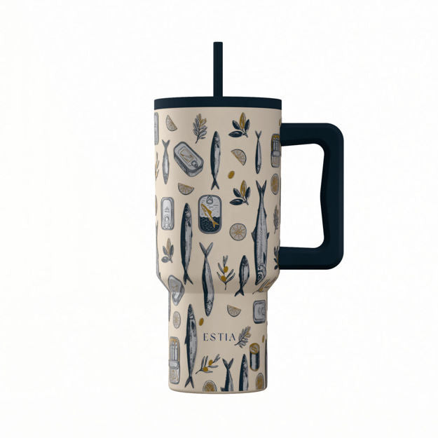 Ανοξείδωτο Θερμός Estia Straw Tumbler XL Save The Aegean 900ml Salt Life | Estia Home Art