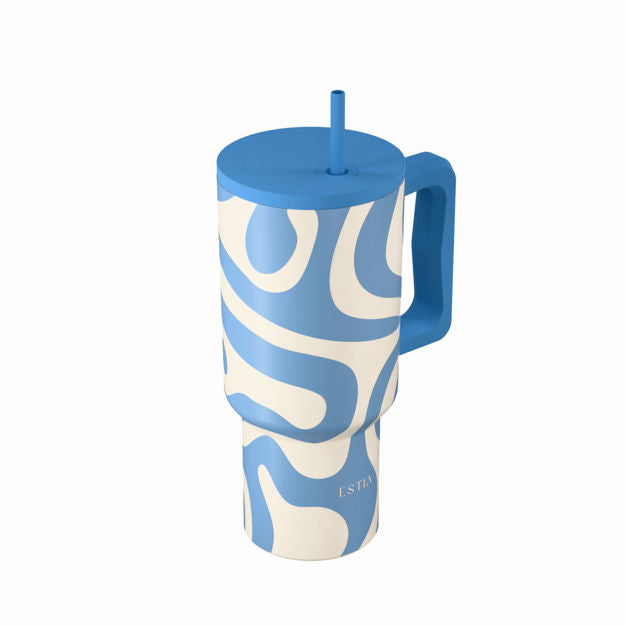 Ανοξείδωτο Θερμός Estia Straw Tumbler XL Save The Aegean 900ml Ocean Waves | Estia Home Art