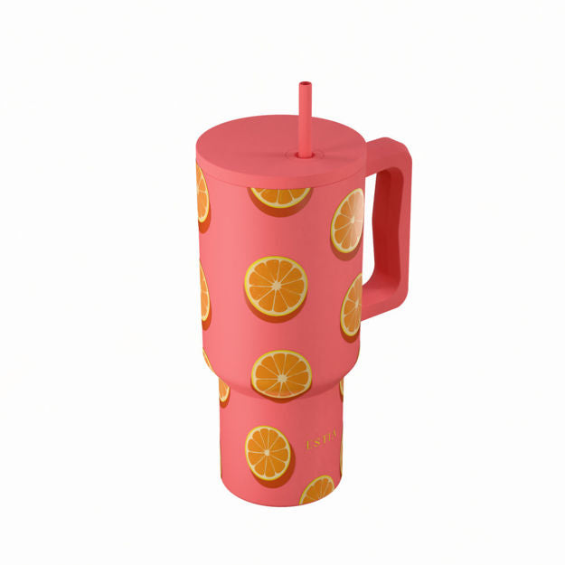 Ανοξείδωτο Θερμός Estia Straw Tumbler XL Save The Aegean 900ml Orange Pop | Estia Home Art