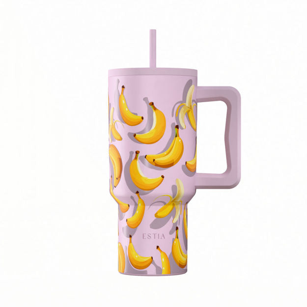 Ανοξείδωτο Θερμός Estia Straw Tumbler XL Save The Aegean 900ml Banana Mood | Estia Home Art