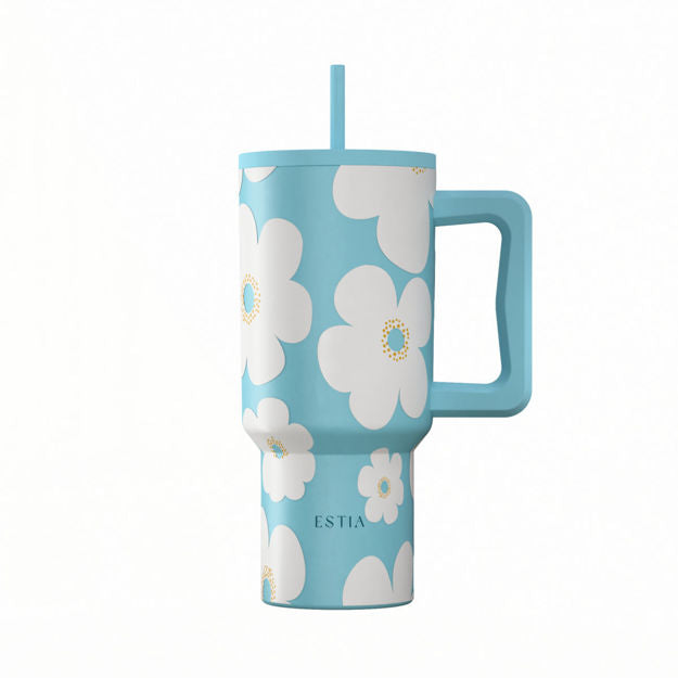 Ανοξείδωτο Θερμός Estia Straw Tumbler XL Save The Aegean 900ml Blue Daisy | Estia Home Art