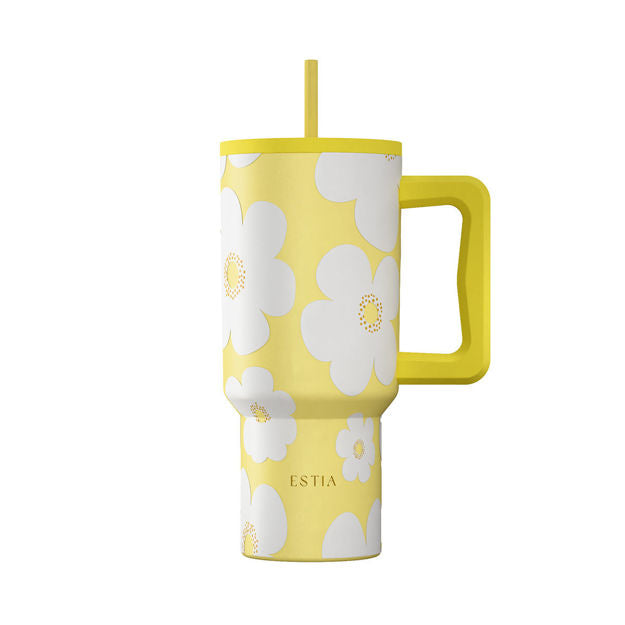 Ανοξείδωτο Θερμός Estia Straw Tumbler XL Save The Aegean 900ml Yellow Daisy | Estia Home Art