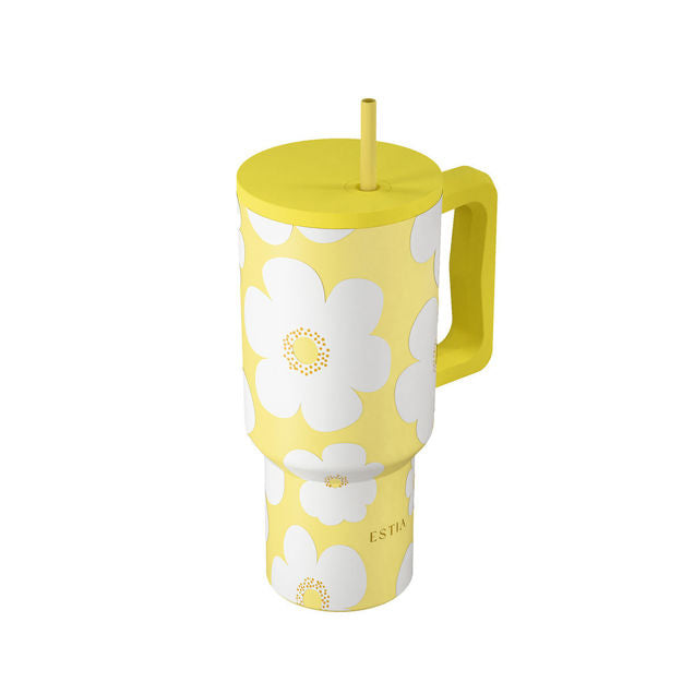 Ανοξείδωτο Θερμός Estia Straw Tumbler XL Save The Aegean 900ml Yellow Daisy | Estia Home Art
