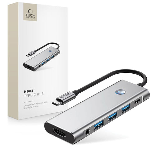 HUB Adapter 9in1 Tech-Protect HB04 USB-C + USB2.0 + USB3.0 + HDMI 4K 60Hz + SD / TF + PD100W + AV3.5 Γκρι | www.lightgear.gr