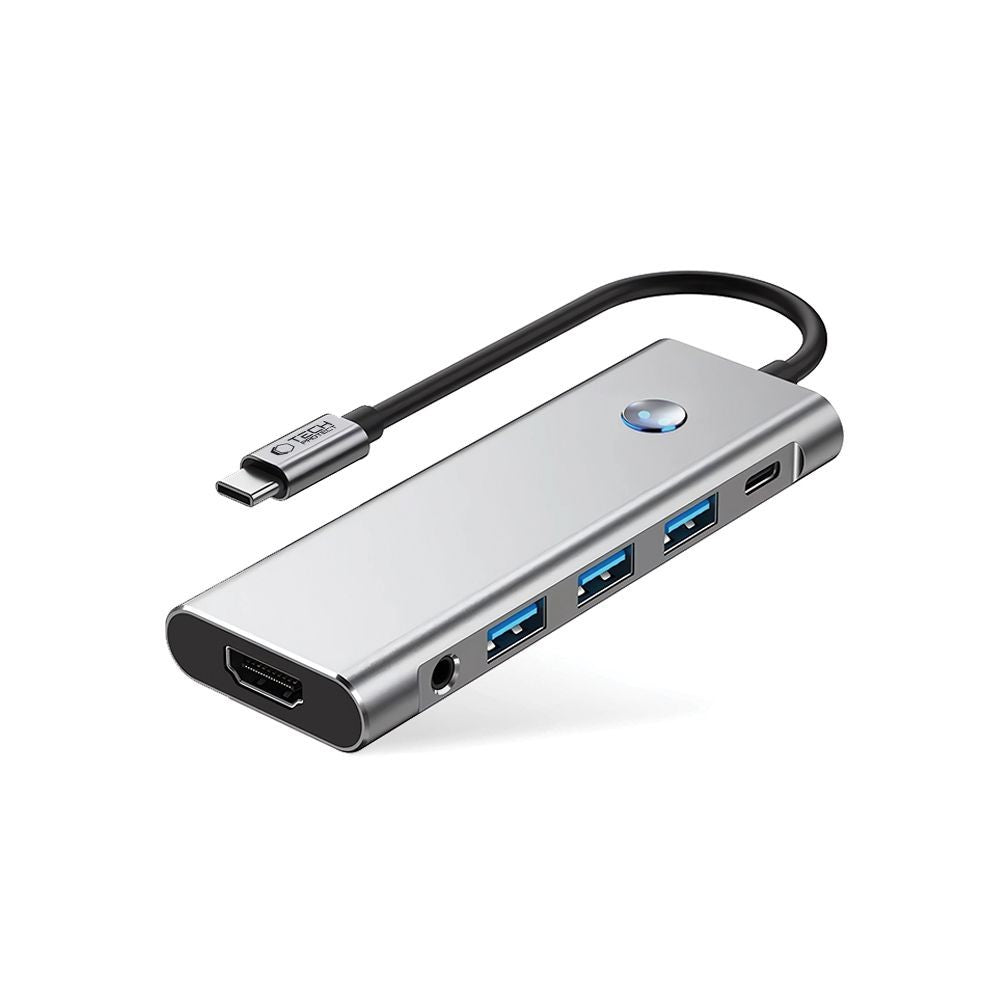 HUB Adapter 9in1 Tech-Protect HB04 USB-C + USB2.0 + USB3.0 + HDMI 4K 60Hz + SD / TF + PD100W + AV3.5 Γκρι | www.lightgear.gr