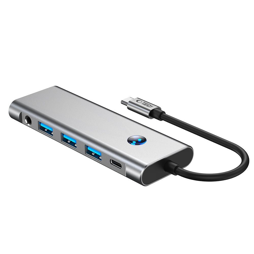 HUB Adapter 9in1 Tech-Protect HB04 USB-C + USB2.0 + USB3.0 + HDMI 4K 60Hz + SD / TF + PD100W + AV3.5 Γκρι | www.lightgear.gr