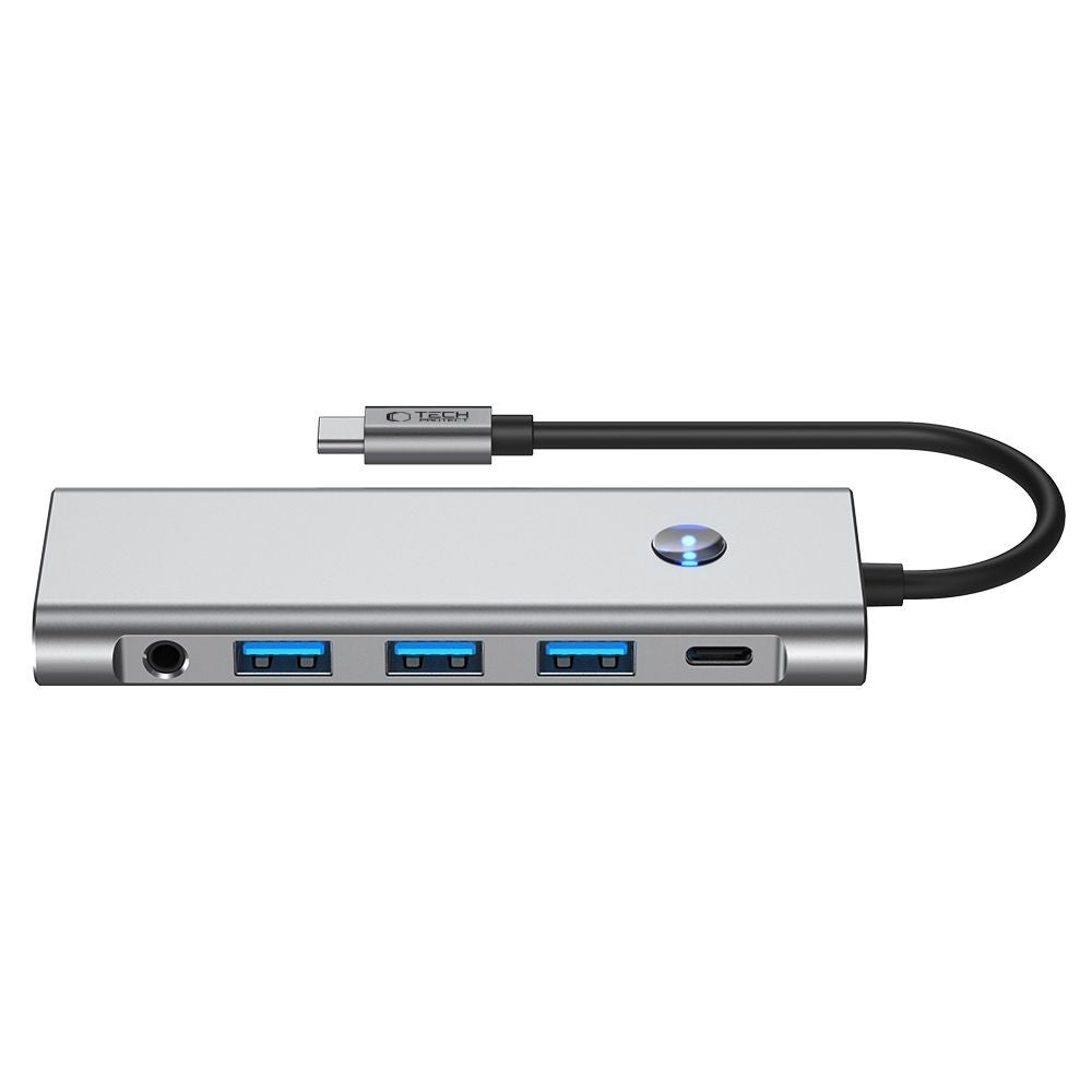 HUB Adapter 9in1 Tech-Protect HB04 USB-C + USB2.0 + USB3.0 + HDMI 4K 60Hz + SD / TF + PD100W + AV3.5 Γκρι | www.lightgear.gr