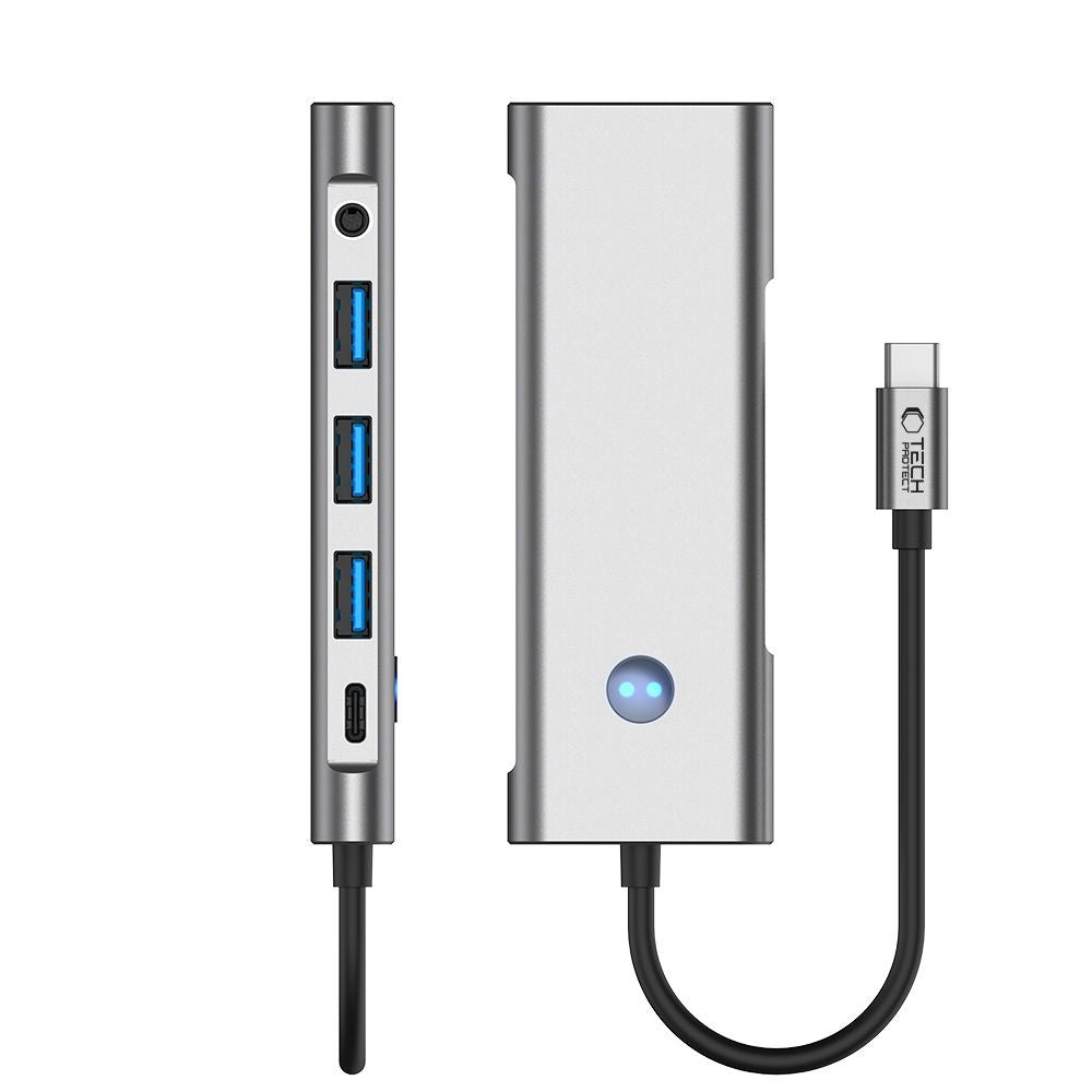 HUB Adapter 9in1 Tech-Protect HB04 USB-C + USB2.0 + USB3.0 + HDMI 4K 60Hz + SD / TF + PD100W + AV3.5 Γκρι | www.lightgear.gr