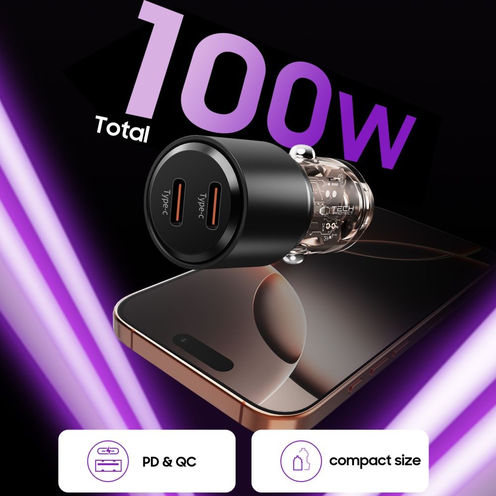 Φορτιστής Αυτοκινήτου CC03 2-Port PD100W Μαύρο | www.lightgear.gr