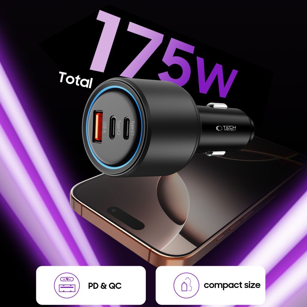 Φορτιστής Αυτοκινήτου CC04 3-Port PD175W Μαύρο | www.lightgear.gr