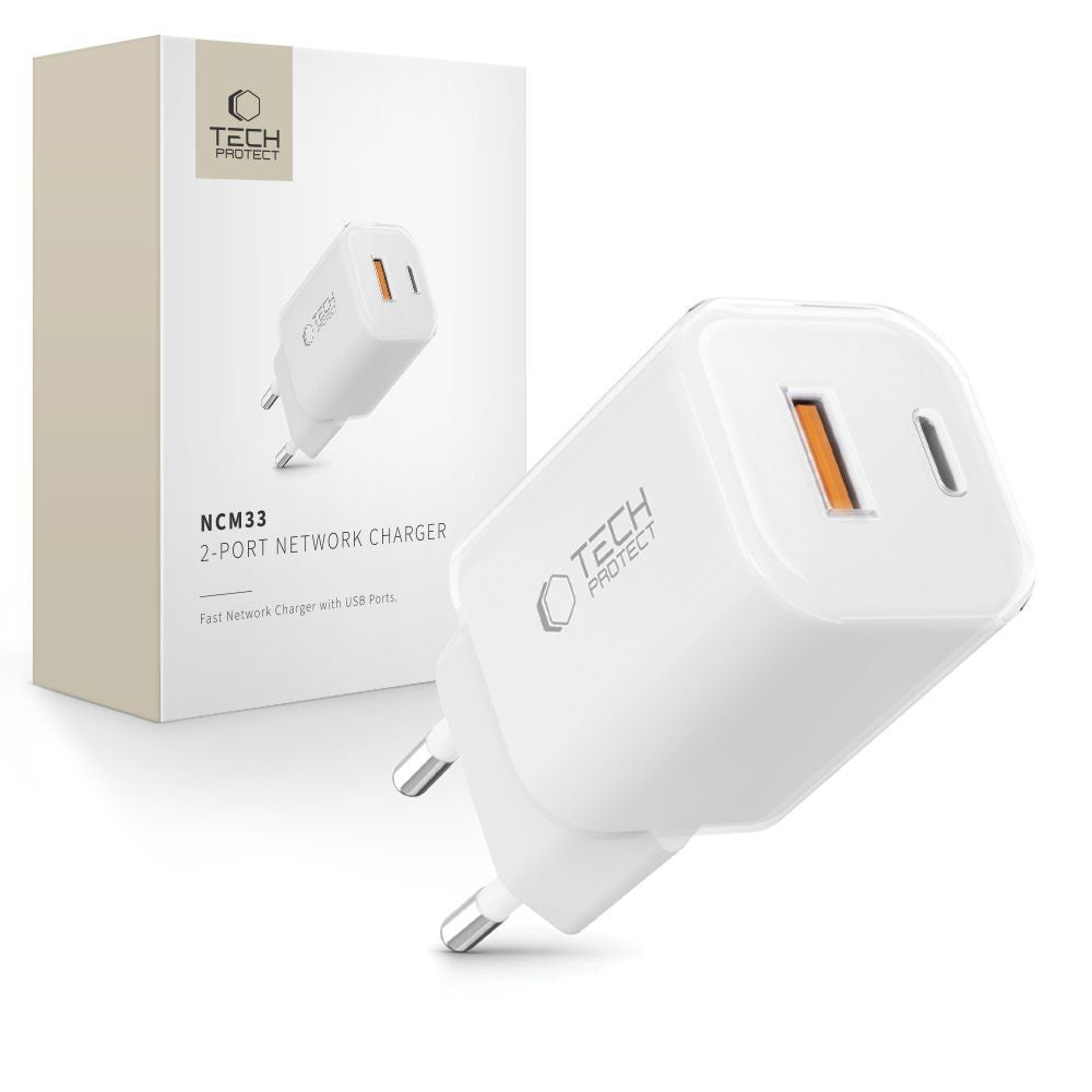 Επιτοίχιος Φορτιστής Tech-Protect NCM33W 2-Port PD33W/QC3.0 Λευκό | www.lightgear.gr