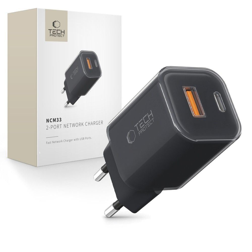 Επιτοίχιος Φορτιστής Tech-Protect NCM33W 2-Port PD33W/QC3.0 Μαύρο | www.lightgear.gr