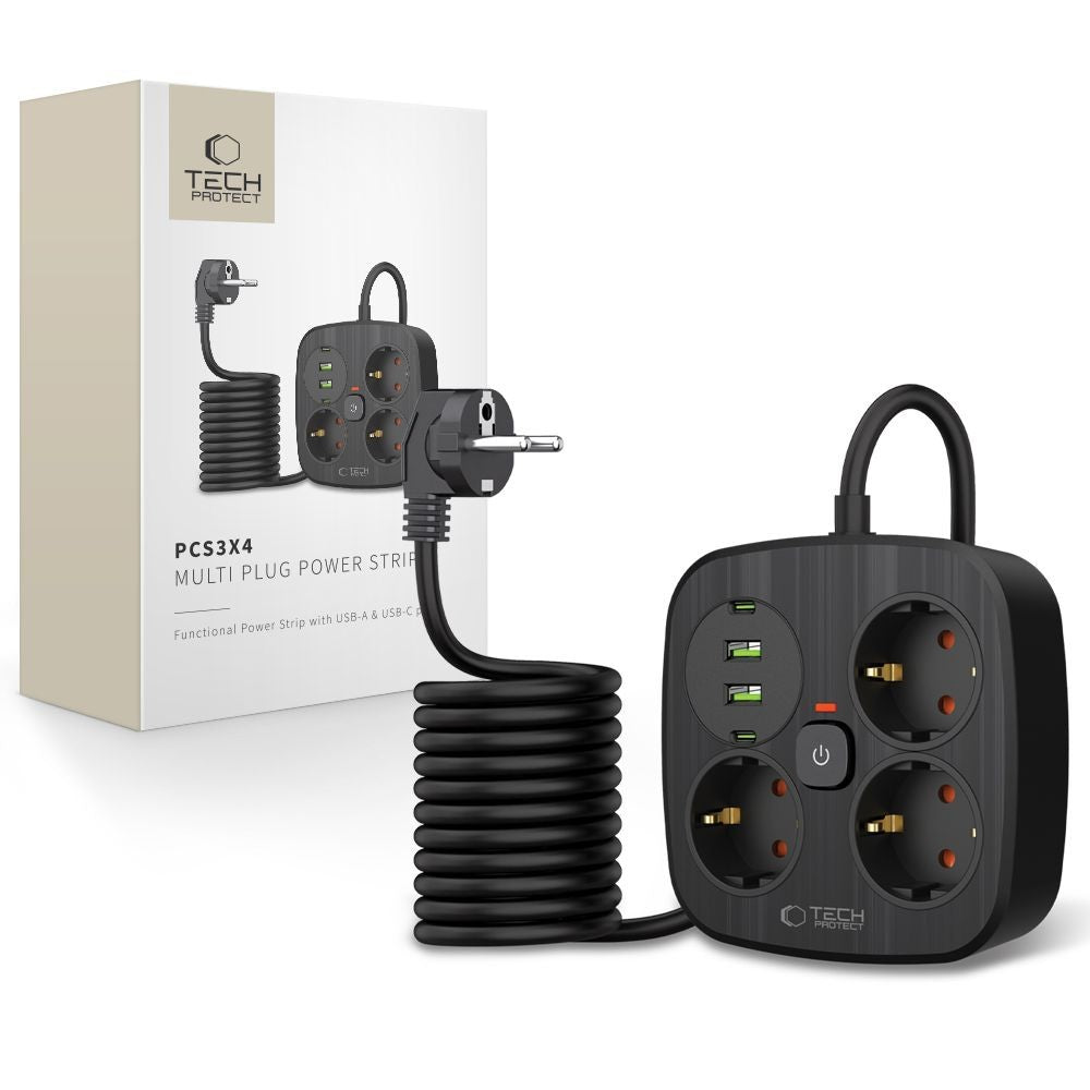 Πολύπριζο Tech-Protect PCS3X4 3 Sockets 2xUSB-A 2xUSB-C 200cm Μαύρο | www.lightgear.gr