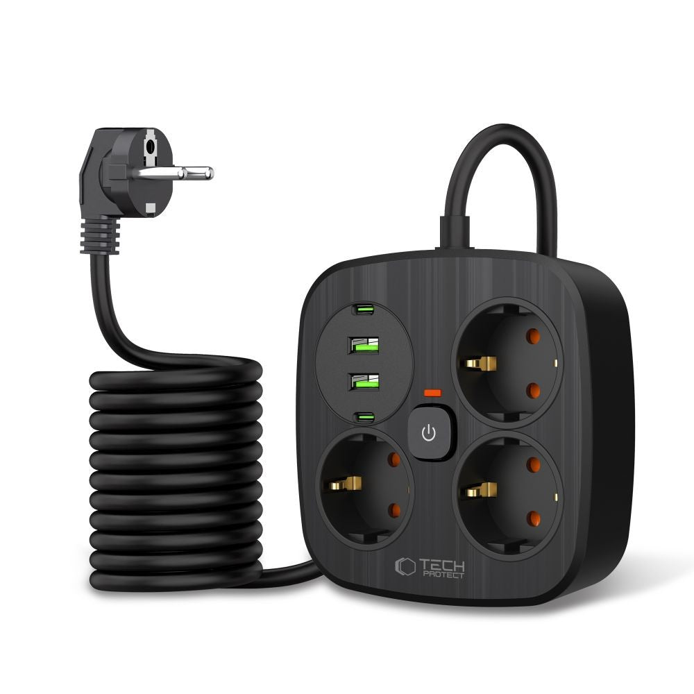 Πολύπριζο Tech-Protect PCS3X4 3 Sockets 2xUSB-A 2xUSB-C 200cm Μαύρο | www.lightgear.gr