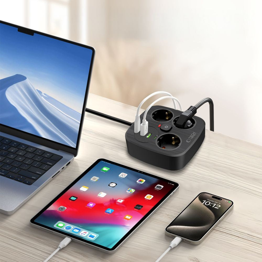 Πολύπριζο Tech-Protect PCS3X4 3 Sockets 2xUSB-A 2xUSB-C 200cm Μαύρο | www.lightgear.gr