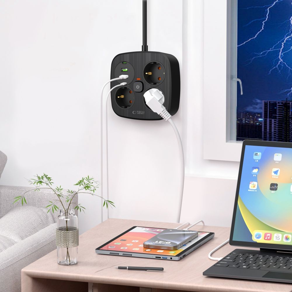 Πολύπριζο Tech-Protect PCS3X4 3 Sockets 2xUSB-A 2xUSB-C 200cm Μαύρο | www.lightgear.gr