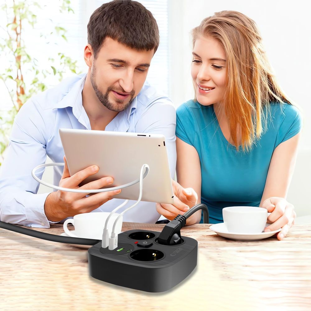 Πολύπριζο Tech-Protect PCS3X4 3 Sockets 2xUSB-A 2xUSB-C 200cm Μαύρο | www.lightgear.gr