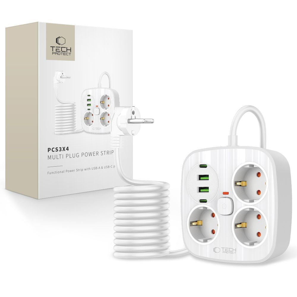 Πολύπριζο Tech-Protect PCS3X4 3 Sockets 2xUSB-A 2xUSB-C 200cm Λευκό | www.lightgear.gr