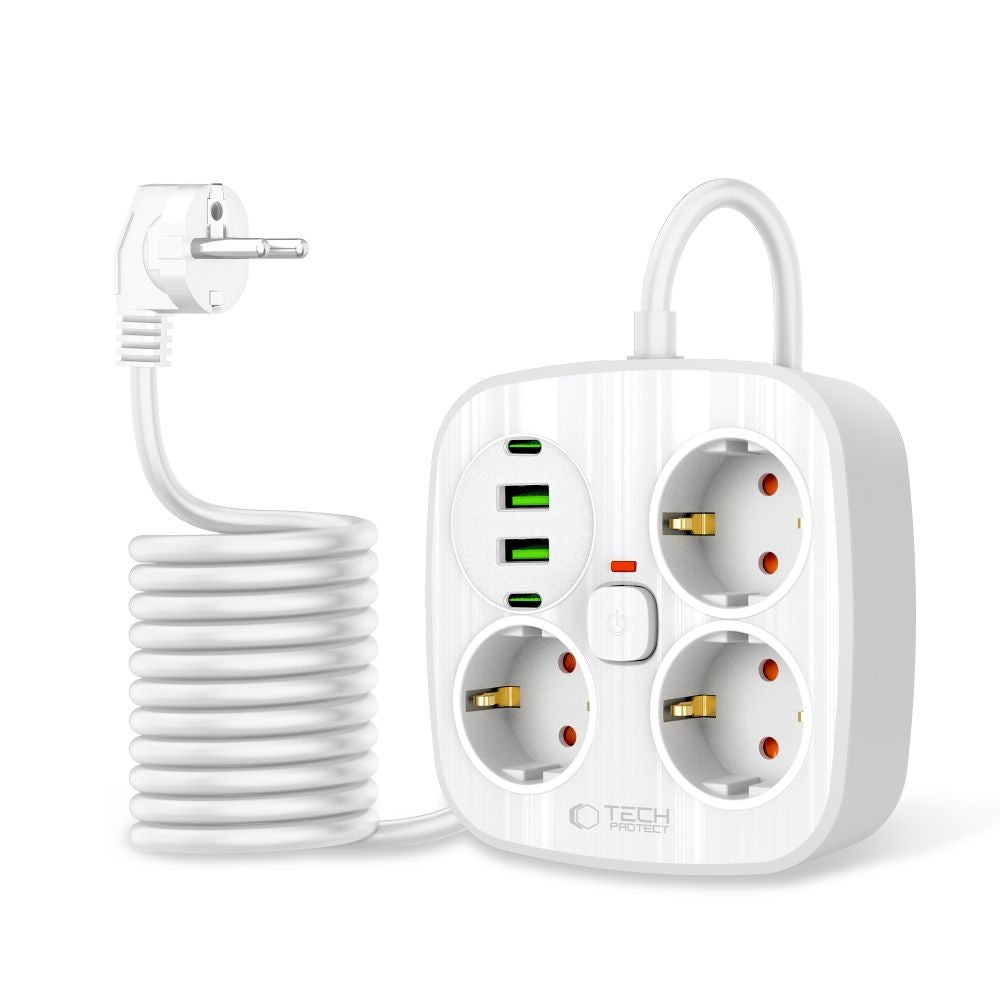 Πολύπριζο Tech-Protect PCS3X4 3 Sockets 2xUSB-A 2xUSB-C 200cm Λευκό | www.lightgear.gr