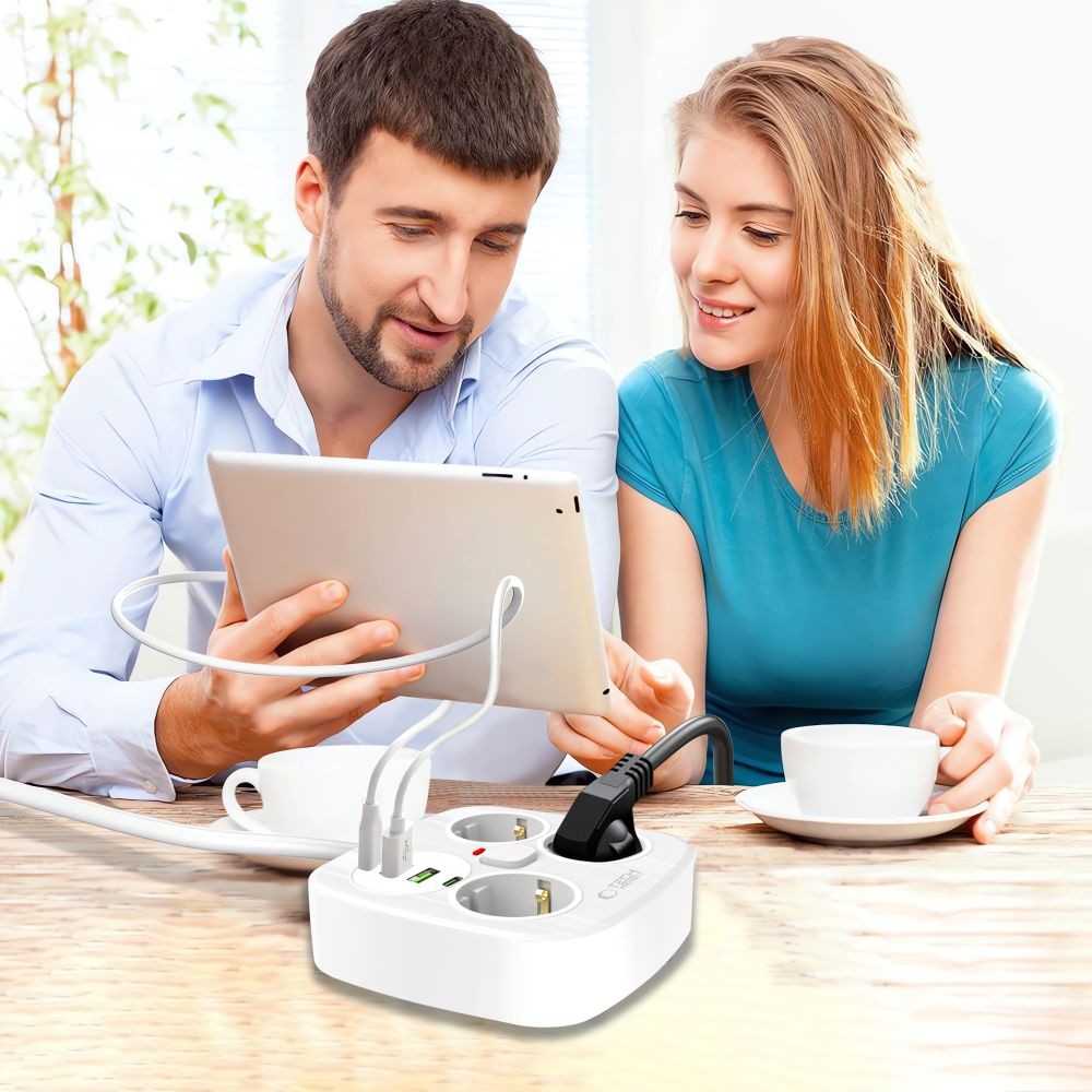 Πολύπριζο Tech-Protect PCS3X4 3 Sockets 2xUSB-A 2xUSB-C 200cm Λευκό | www.lightgear.gr