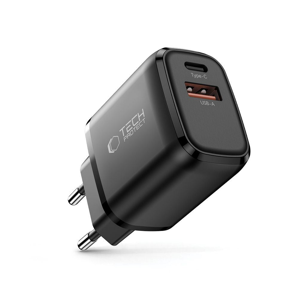 Επιτοίχιος Φορτιστής Tech-Protect NCA20 PD 20W QC3.0 USB-A USB-C Μαύρο | www.lightgear.gr