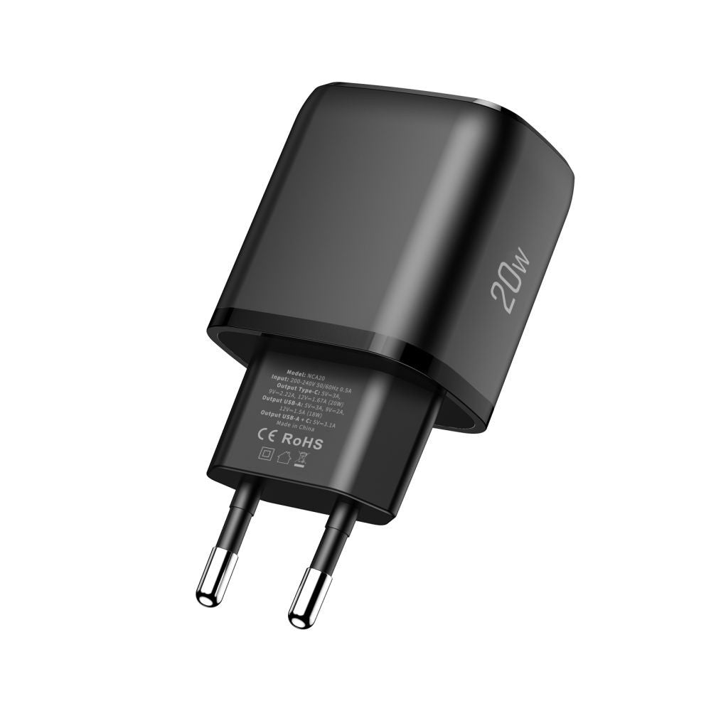 Επιτοίχιος Φορτιστής Tech-Protect NCA20 PD 20W QC3.0 USB-A USB-C Μαύρο | www.lightgear.gr