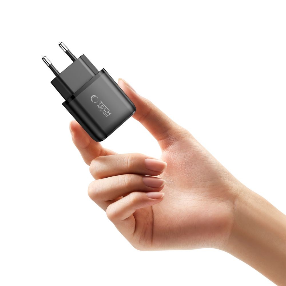 Επιτοίχιος Φορτιστής Tech-Protect NCA20 PD 20W QC3.0 USB-A USB-C Μαύρο | www.lightgear.gr