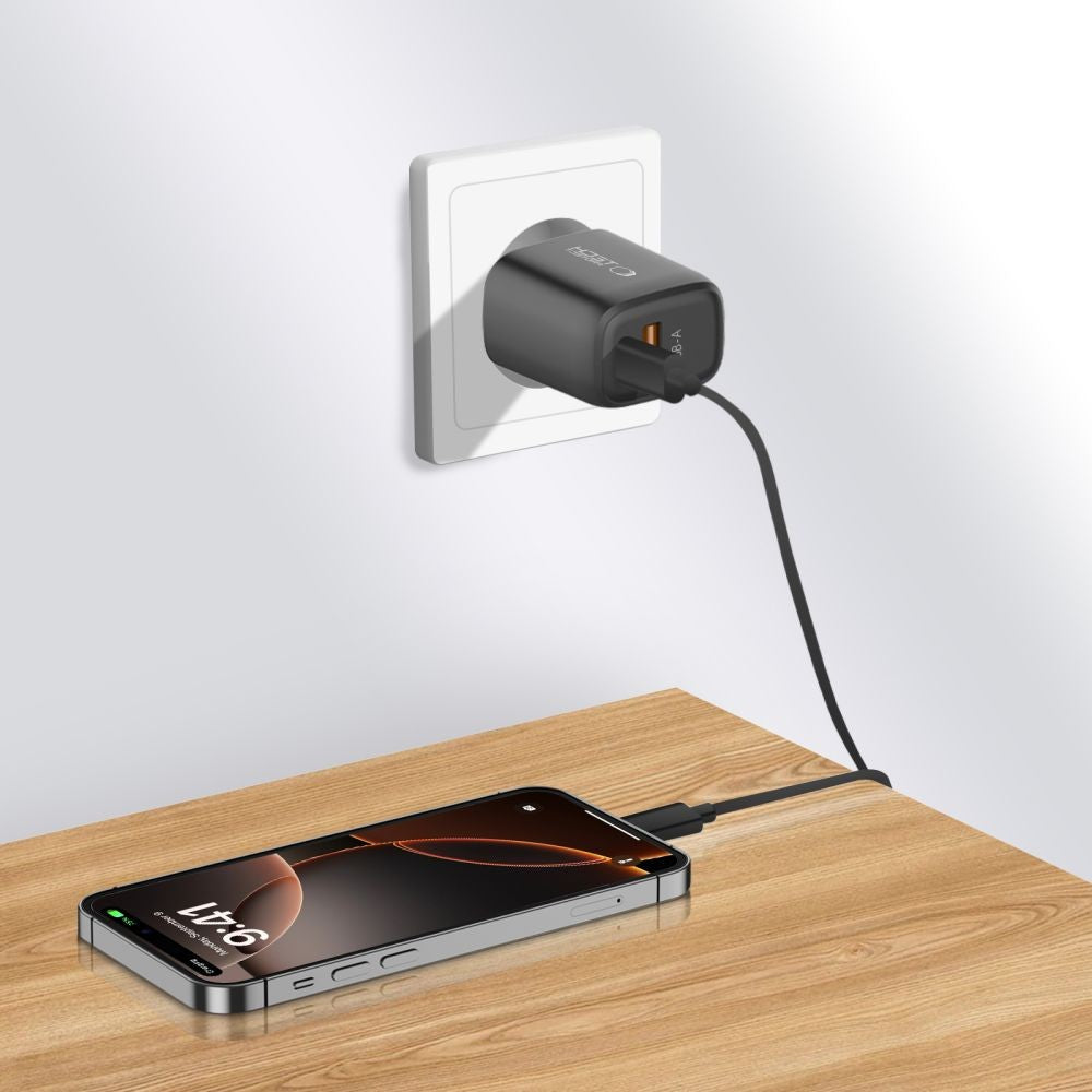 Επιτοίχιος Φορτιστής Tech-Protect NCA20 PD 20W QC3.0 USB-A USB-C Μαύρο | www.lightgear.gr